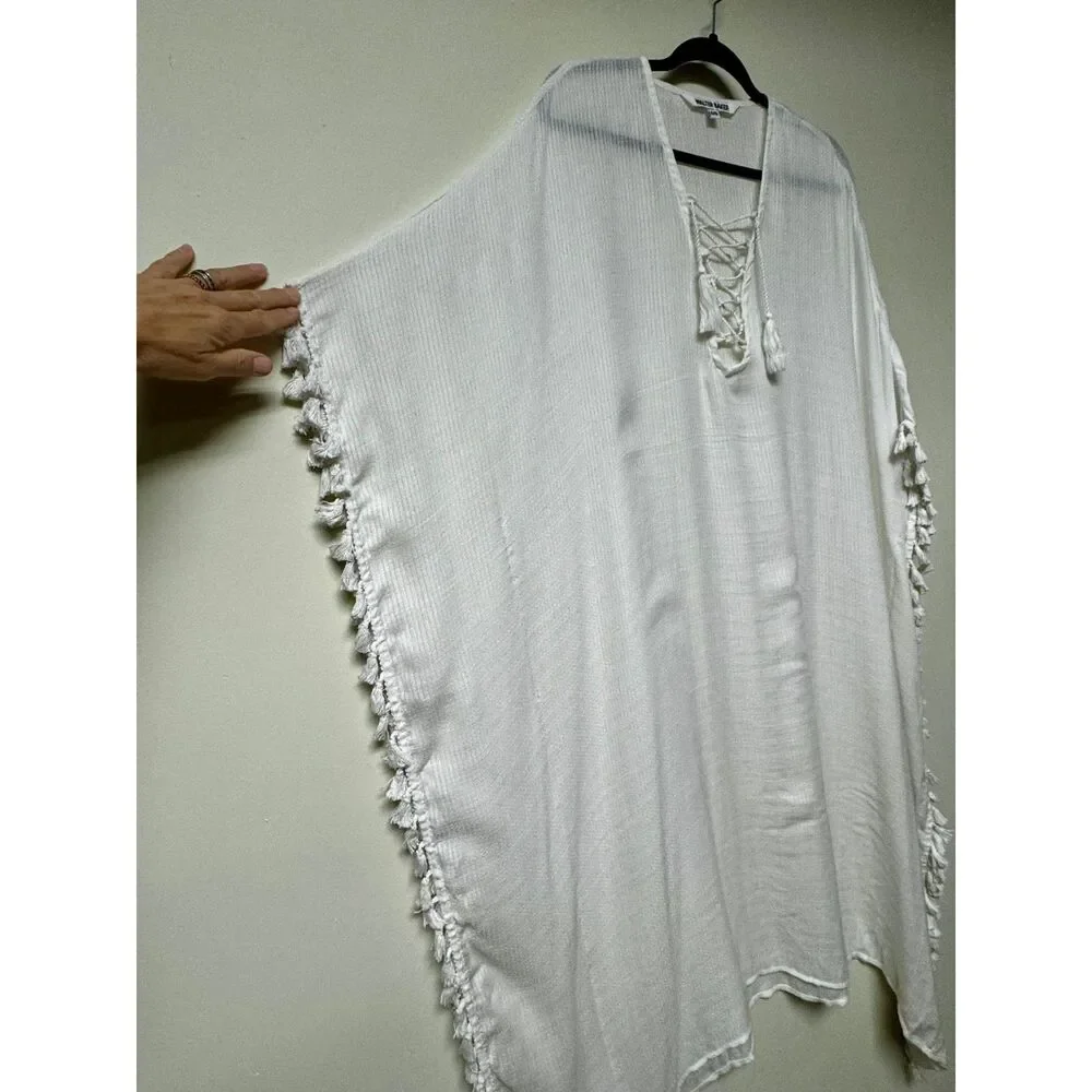 WALTER BAKER Fringe Acapulco Kaftan Swim Cover Up, Ivory, OS